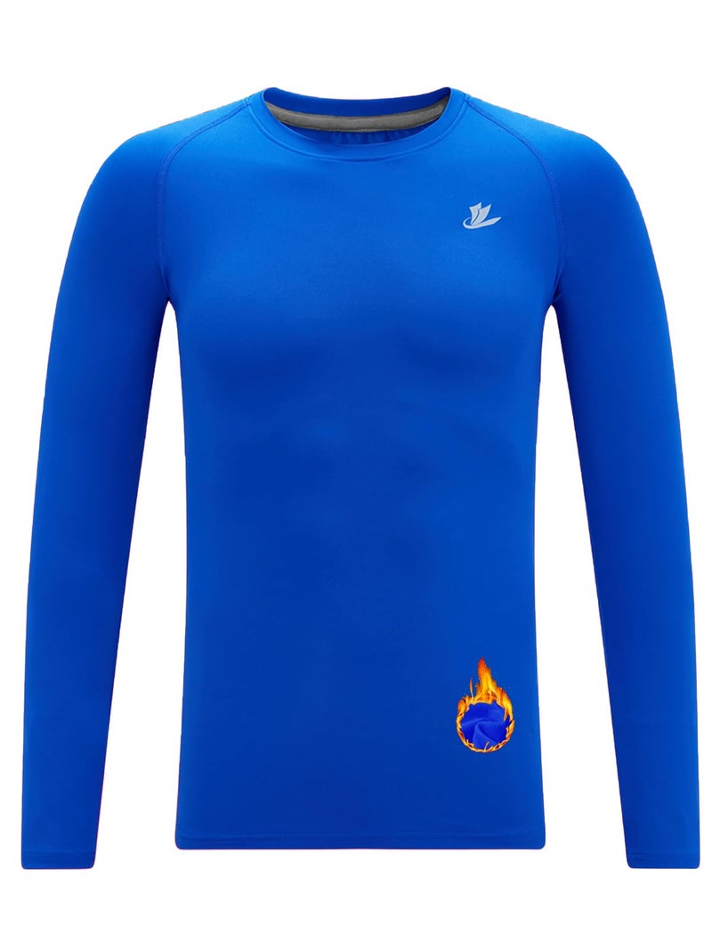DEVOROPA Youth Boys Compression Thermal Shirt Long Sleeve Kids Fleece Baselayer Soccer Baseball Undershirt Royal Blue L - Image 1
